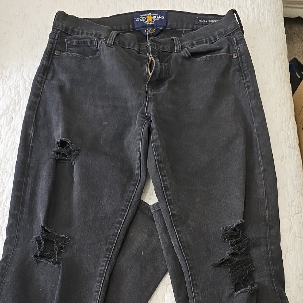 Lucky Brand Women's Distressed Charcoal Skinny Jeans